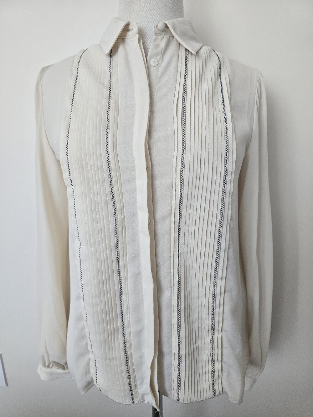 Zara New  Light Cream Pleated Button-Up Blouse Size XS